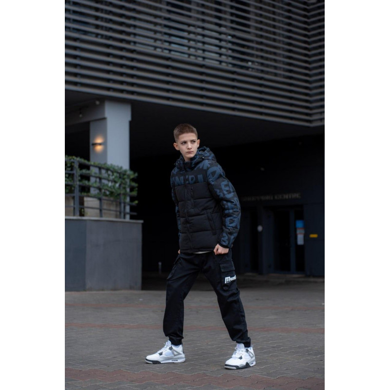 Куртка зимняя Bihor для мальчика 9-16 лет , Черный с серым, 140