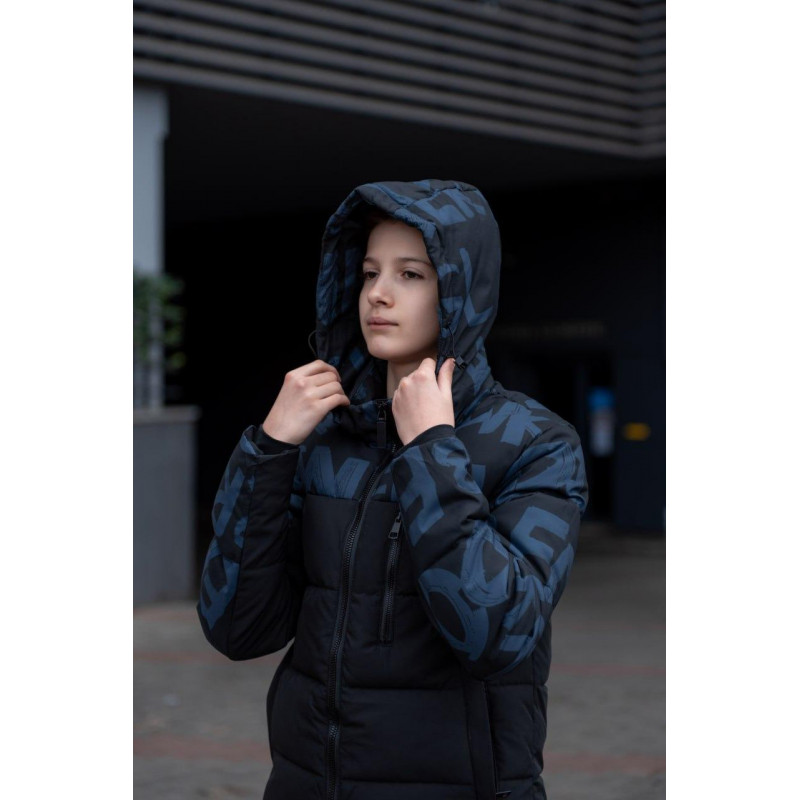 Куртка зимняя Bihor для мальчика 9-16 лет , Черный с белым, 164