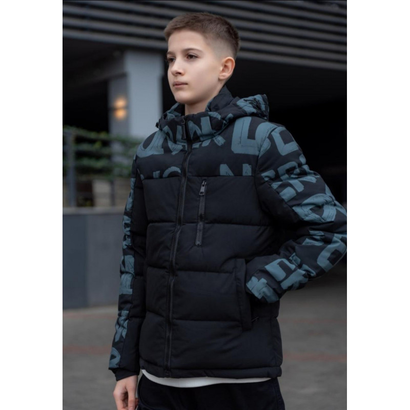 Куртка зимняя Bihor для мальчика 9-16 лет , Черный с серым, 140