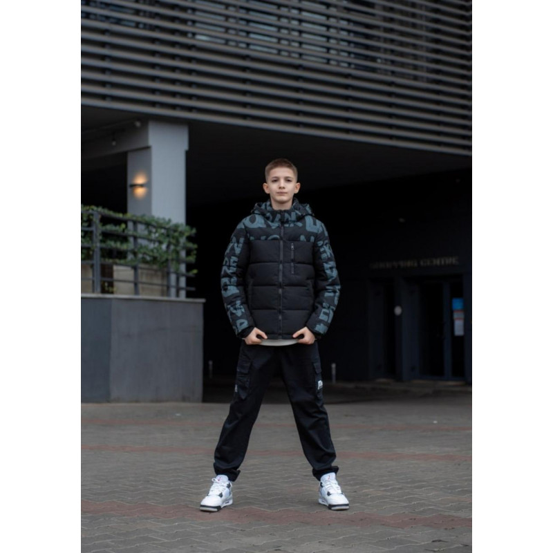 Куртка зимняя Bihor для мальчика 9-16 лет , Черный с серым, 140