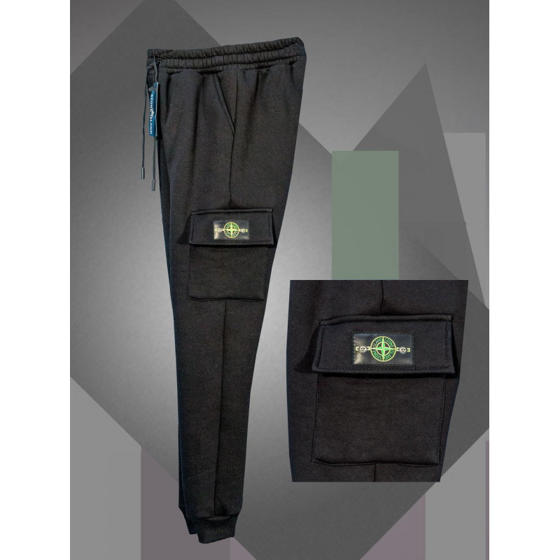 Джогеры теплые Stone Island для мальчика 8-16 лет арт.1743, Черный, 176