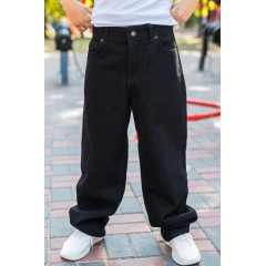 Джинсы багги Willmen широкие для мальчика 9-17 лет скейтеры , Черный 140
