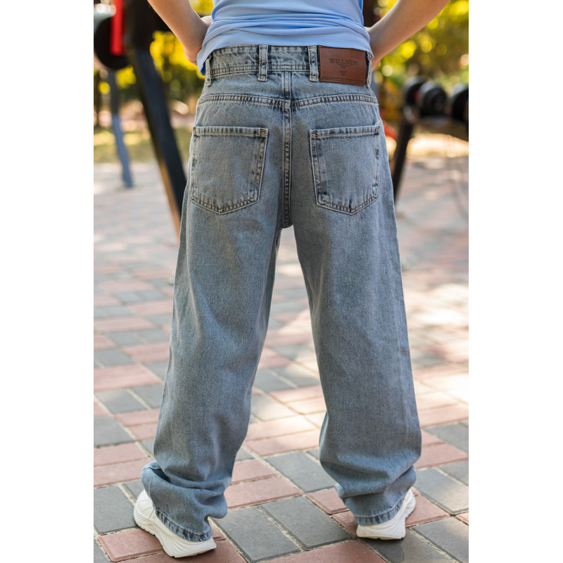 Джинсы багги Willmen широкие для мальчика 9-17 лет скейтеры , Голубой 140