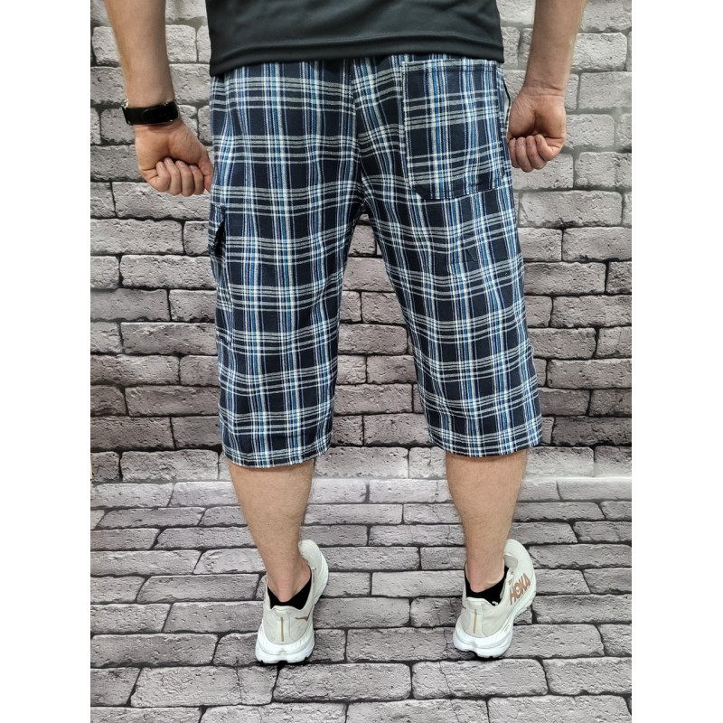 Бриджи шорты Ao Long мужские  Клетка большие размеры 2Xl-6XL  , Голубой, 6XL