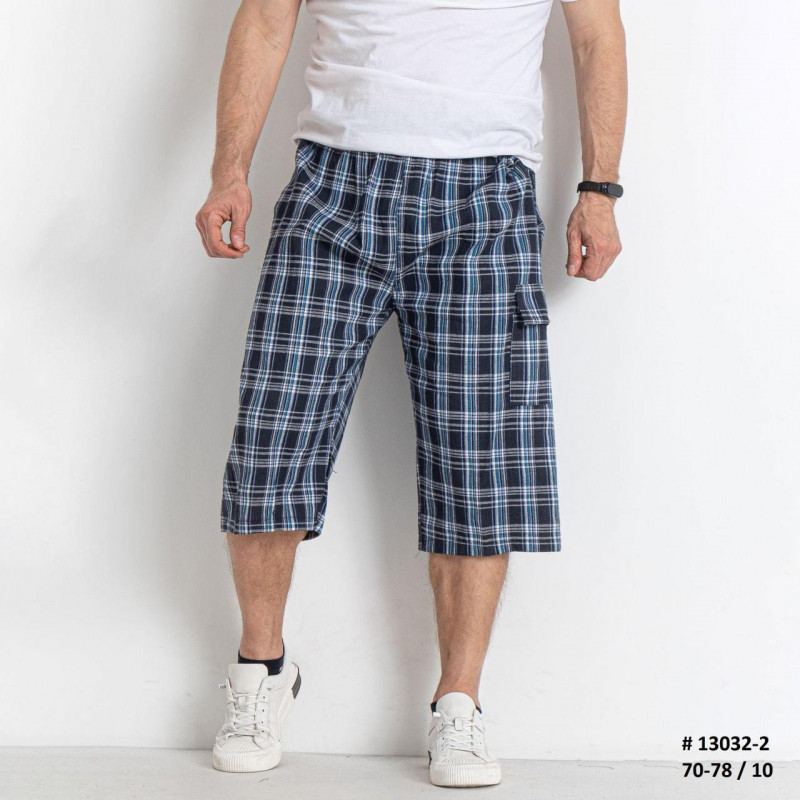 Бриджи шорты Ao Long мужские  Клетка большие размеры 2Xl-6XL  , Темно-синий, XXL