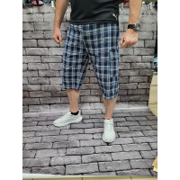 Бриджи шорты Ao Long мужские  Клетка большие размеры 2Xl-6XL  , Голубой, XXXL