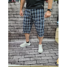 Бриджи шорты Ao Long мужские  Клетка большие размеры 2Xl-6XL  , Голубой, 5XL