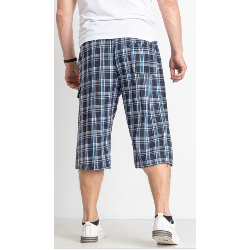 Бриджи шорты Ao Long мужские  Клетка большие размеры 2Xl-6XL  , Голубой, 5XL
