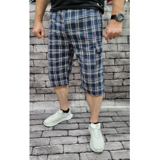Бриджи шорты Ao Long мужские  Клетка большие размеры 2Xl-6XL  , Темно-синий, XXL
