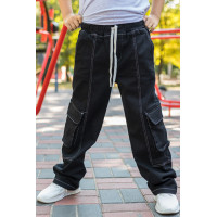 Джинсы багги  карго Altun широкие для мальчика 9-17 лет скейтеры , Черный 134