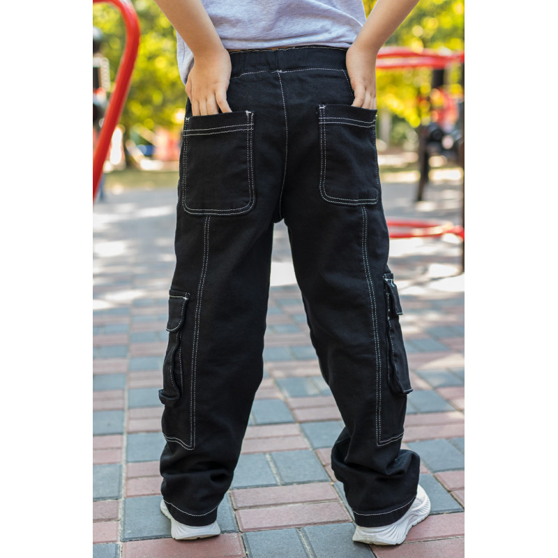 Джинсы багги  карго Altun широкие для мальчика 9-17 лет скейтеры , Черный 134