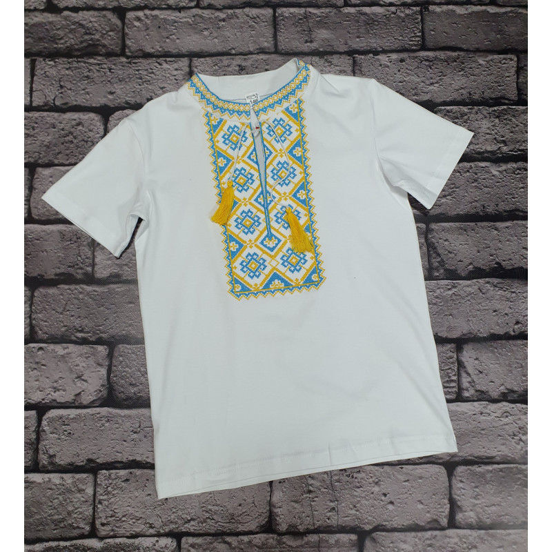 Вышиванка для мальчика 6-14 лет Kosar с коротким рукавом , 122, Белый