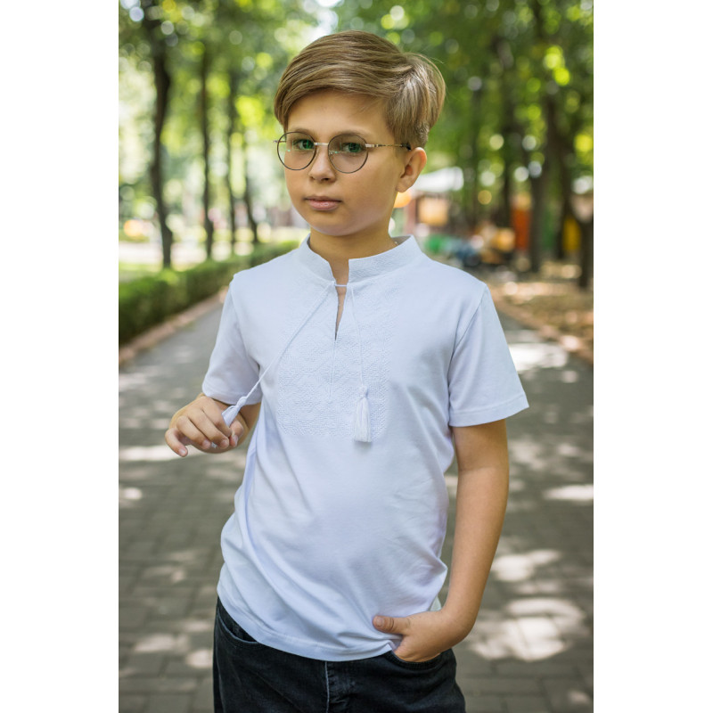 Вышиванка футболка Kosar для мальчика 3-15 лет с коротким рукавом , 164, Белый