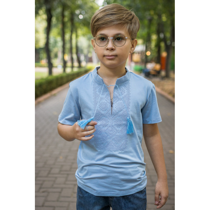 Вышиванка футболка Kosar для мальчика 3-15 лет с коротким рукавом , 164, Белый