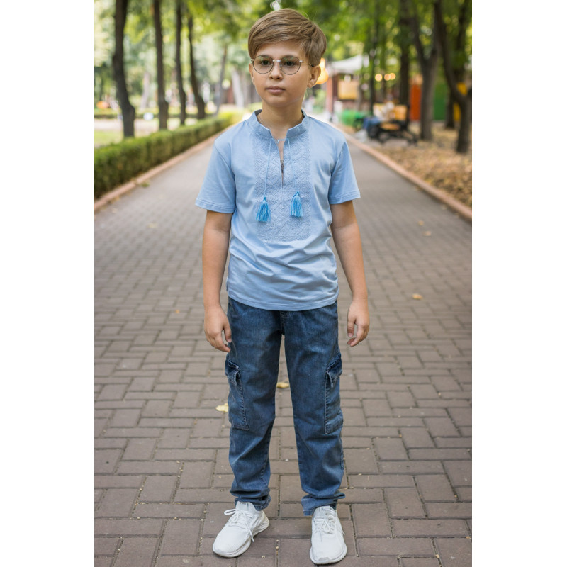 Вышиванка футболка Kosar для мальчика 3-15 лет с коротким рукавом , 164, Белый