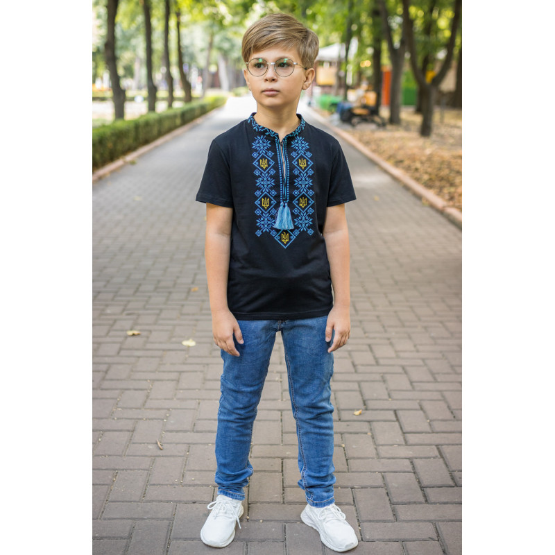 Вышиванка футболка Kosar для мальчика 6-15 лет с коротким рукавом , 122, Темно-синий