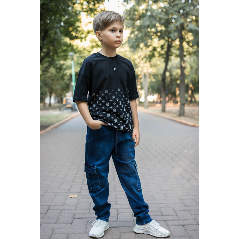 Джинсы карго Altun мом для мальчика 10-16 лет  с резинкой на поясе , Синий 152