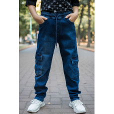 Джинсы карго Altun мом для мальчика 10-16 лет  с резинкой на поясе , Синий 152