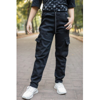 Джинси карго Altun мом для хлопчика 5-10 років з гумкою на поясі, 122, Чорний