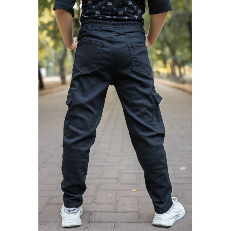 Джинси карго Altun мом для хлопчика 5-10 років з гумкою на поясі, 128, Чорний