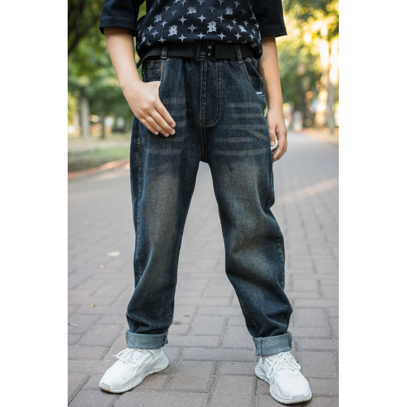 Джинси Alder мом широкі для хлопчика 10-14 років , Чорний 158