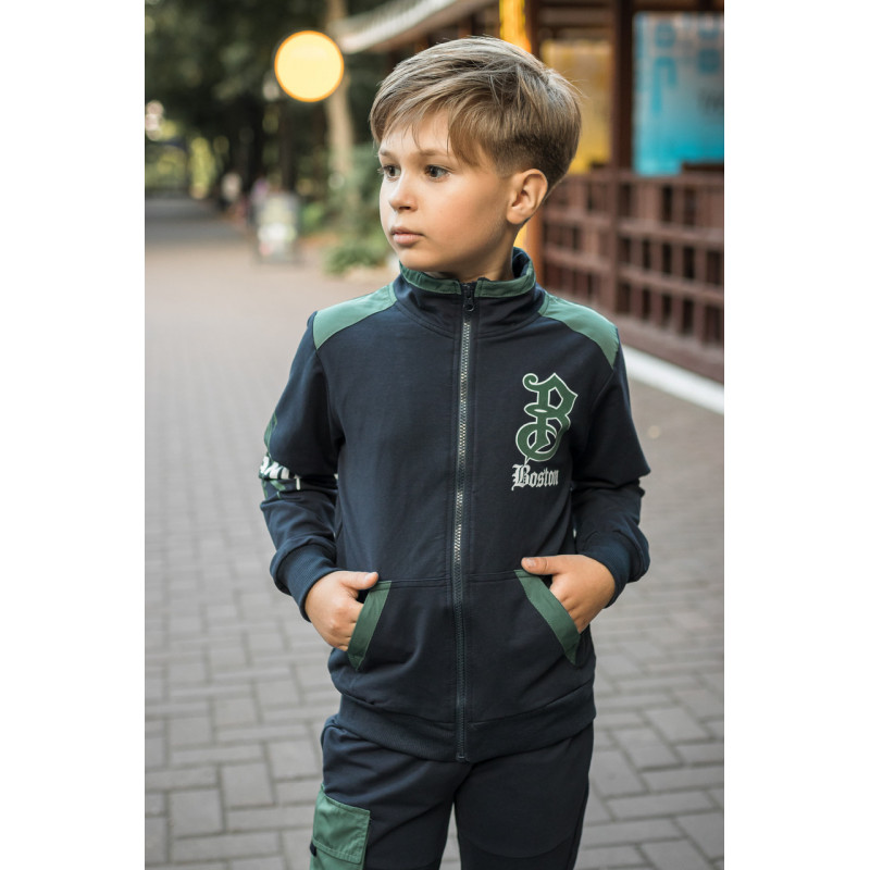 Костюм спортивный F&D для мальчика 7-15 лет стойка , Темно-синий 158