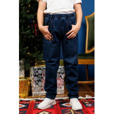 Джинсы Altun мом для мальчика 10-16 лет флис теплые с резинкой на поясе , Темно-синий 146