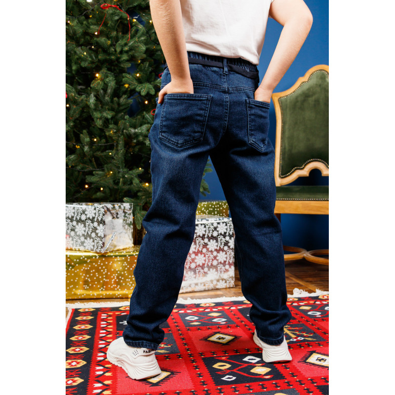 Джинсы Altun мом для мальчика 10-16 лет флис теплые с резинкой на поясе , Темно-синий 146