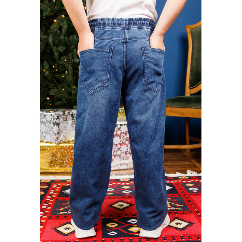 Джинсы Altun теплые багги широкие для мальчика 10-16 лет скейтеры , Синий 170