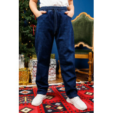 Джинсы Altun мом для мальчика 10-16 лет флис теплые с резинкой на поясе , Синий 146