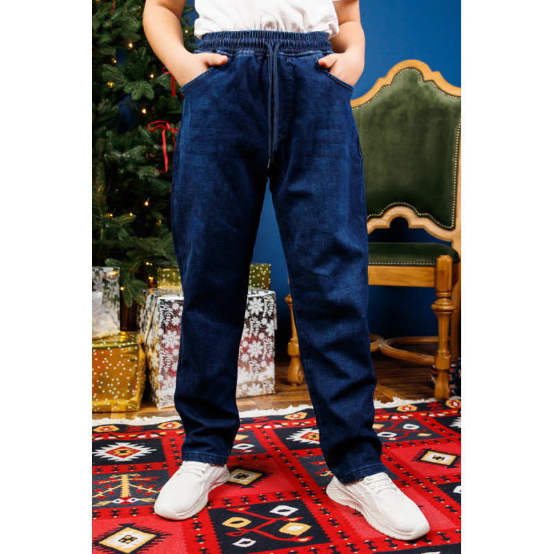 Джинсы Altun мом для мальчика 10-16 лет флис теплые с резинкой на поясе , Черный 170