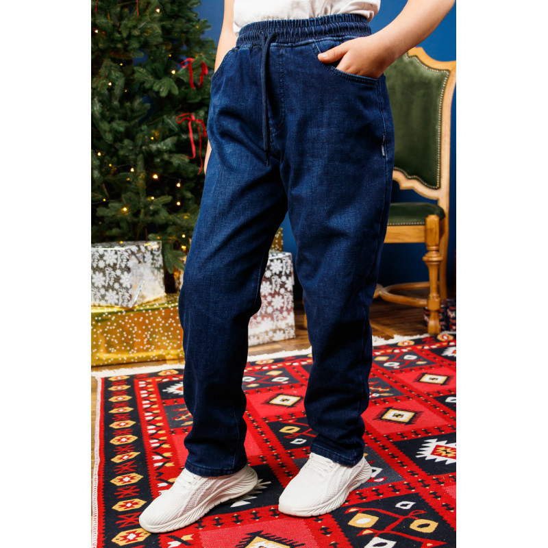 Джинсы Altun мом для мальчика 10-16 лет флис теплые с резинкой на поясе , Черный 170