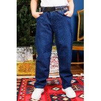 Джинсы Altun мом для мальчика 10-16 лет флис теплые с резинкой на поясе и ремнем , Синий 146