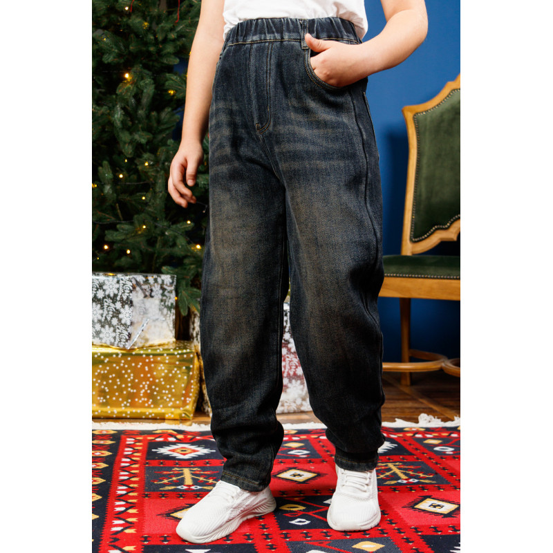 Джинси Alder мом теплі широкі для хлопчика 11-17 років скейтери на флісі, Синій 146