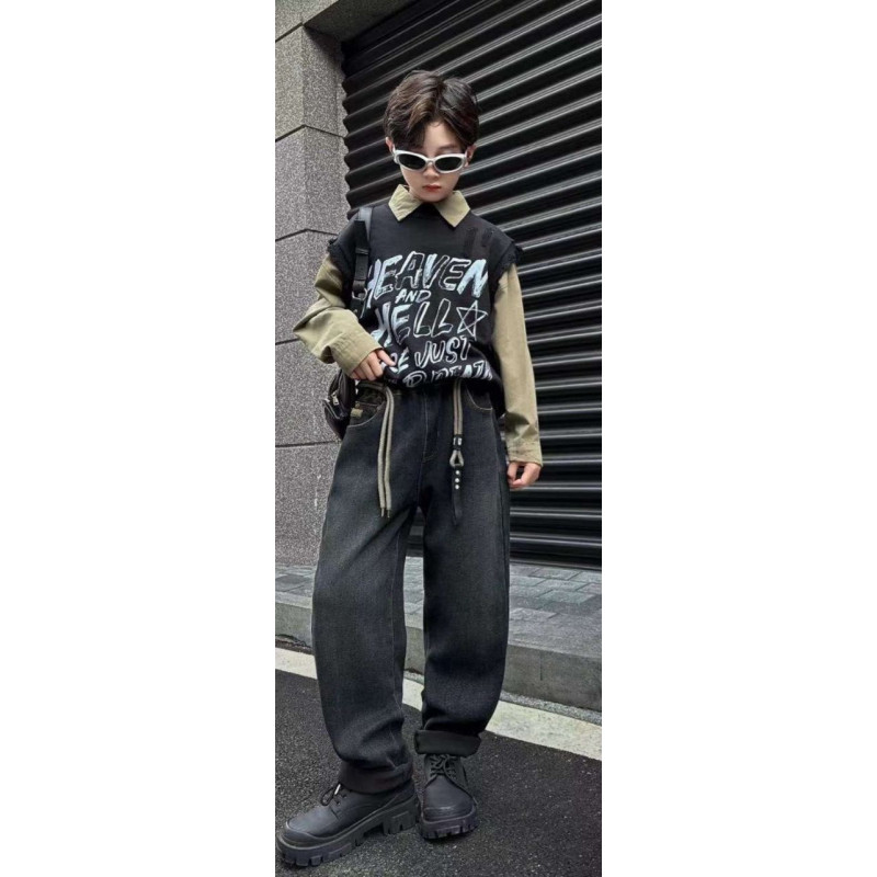 Джинсы Alder мом теплые широкие для мальчика 11-17 лет  на флисе , Черный 146