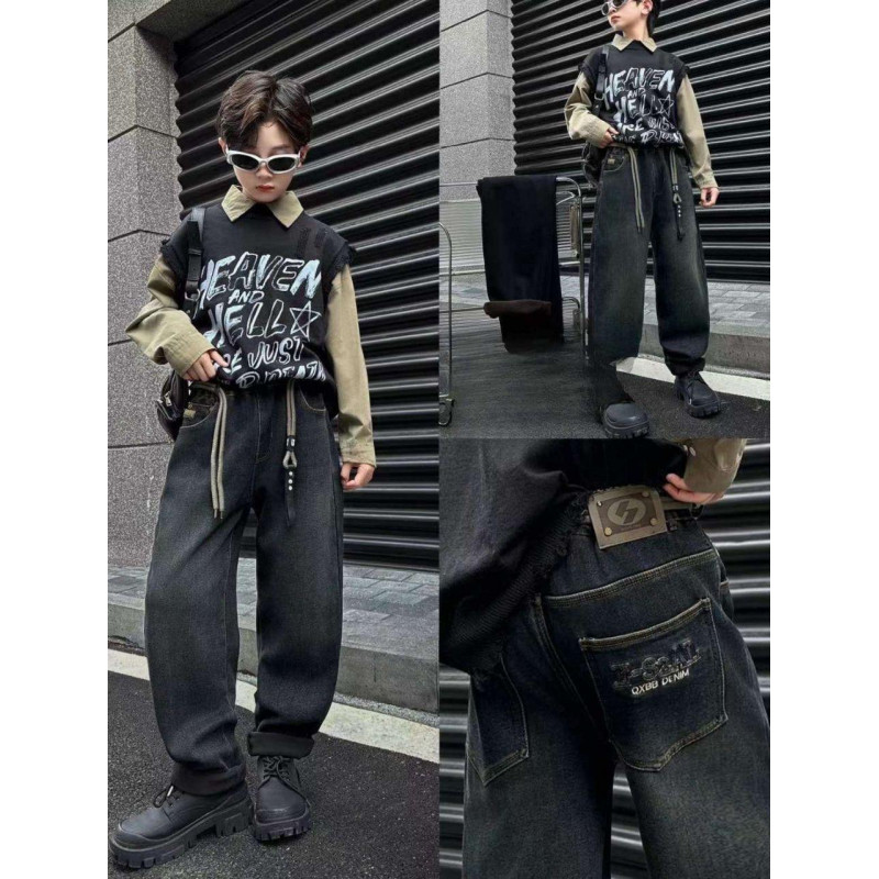 Джинсы Alder мом теплые широкие для мальчика 11-17 лет  на флисе , Черный 146