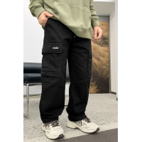 Штани широкі карго Alder баггі теплі вуличний стиль хлопчику 10-17 років скейтери на флісі, Чорний 164