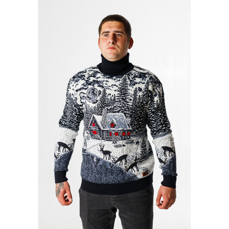 Светр чоловічий Navas гольф новорічний , L, Синій