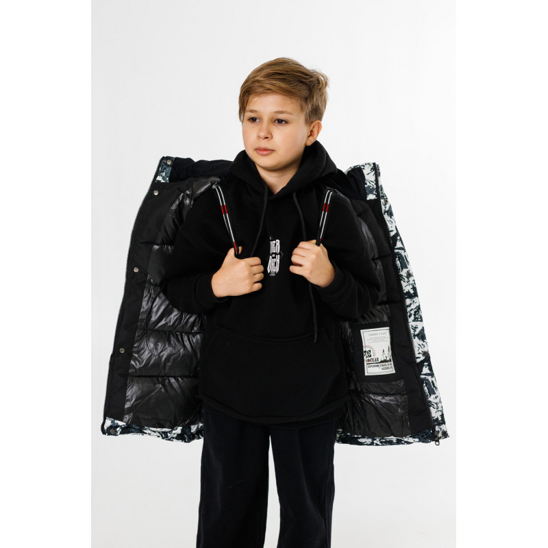 Куртка зима Shengyuan для мальчика 5-10 лет , Черный с белым, 140