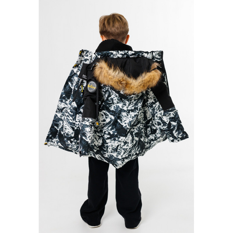 Куртка зима Shengyuan для мальчика 5-10 лет , Черный с белым, 140