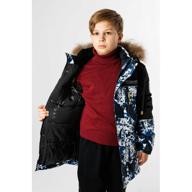 Куртка зима Shengyuan для мальчика 5-10 лет , Черный с синим, 116