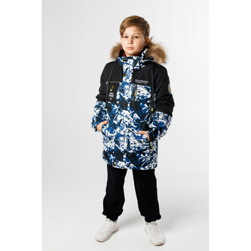 Куртка зима Shengyuan для мальчика 5-10 лет , Черный с синим, 116