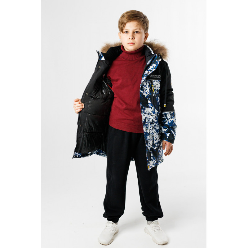 Куртка зима Shengyuan для мальчика 5-10 лет , Черный с синим, 116