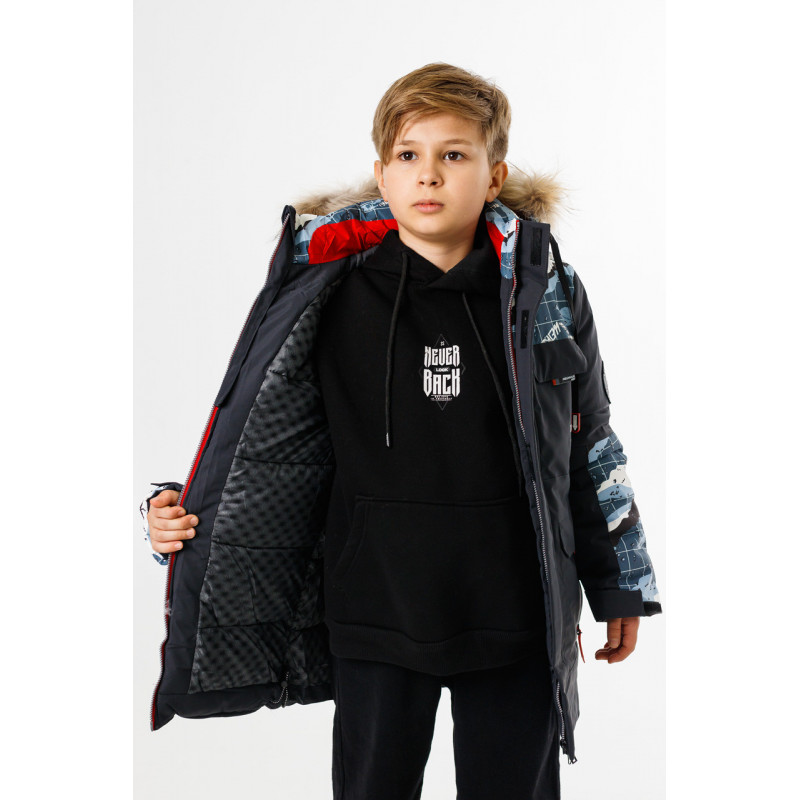 Куртка зимняя WKAS для мальчика 10-16 лет длинная , Черный, 152