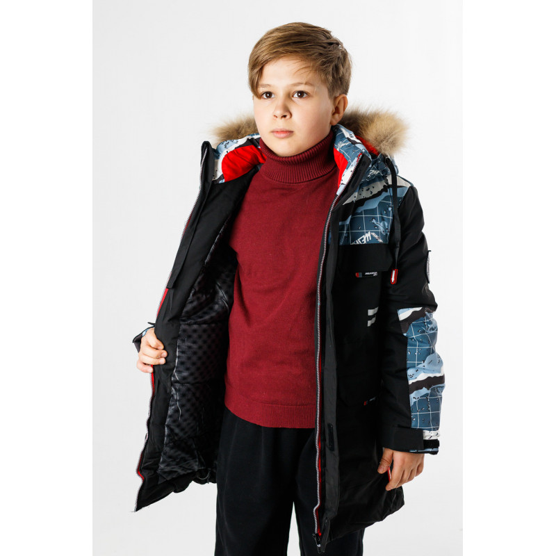Куртка зимняя WKAS для мальчика 10-16 лет длинная , Черный, 152