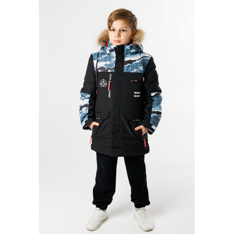 Куртка зимняя WKAS для мальчика 10-16 лет длинная , Черный, 152