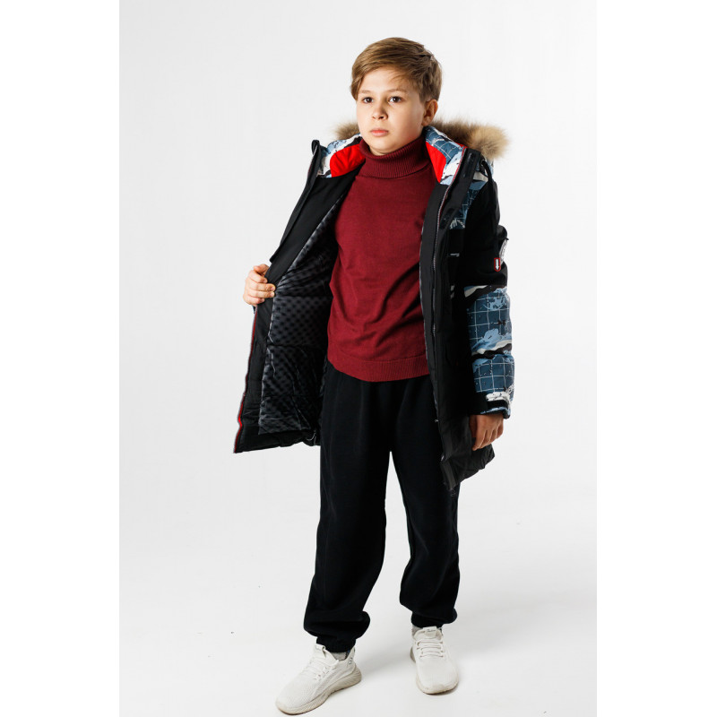 Куртка зимняя WKAS для мальчика 10-16 лет длинная , Черный, 152
