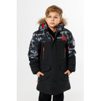 Куртка зима WKAS для мальчика 10-16 лет , Черный с красным, 146