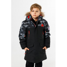 Куртка зима WKAS для мальчика 10-16 лет , Черный с красным, 146