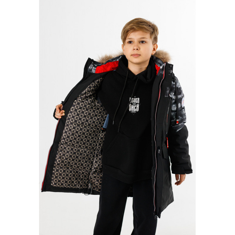 Куртка зима WKAS для мальчика 10-16 лет , Черный с красным, 146